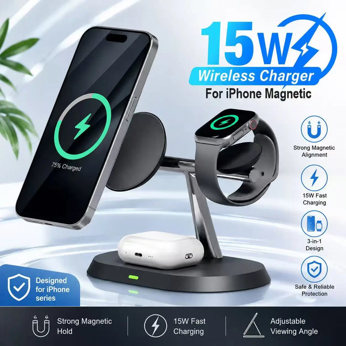 3-in-1 Magnetic Wireless Charging Stand for iPhone, Apple Watch & AirPods