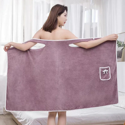 Women’s Wearable Bath Towel - Quick-Dry Spa and Beach Bathrobe Wrap