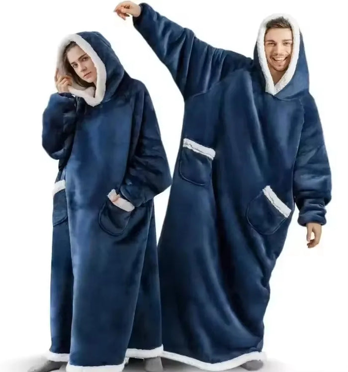 Oversized Hooded Fleece Wearable Blanket with Sleeves