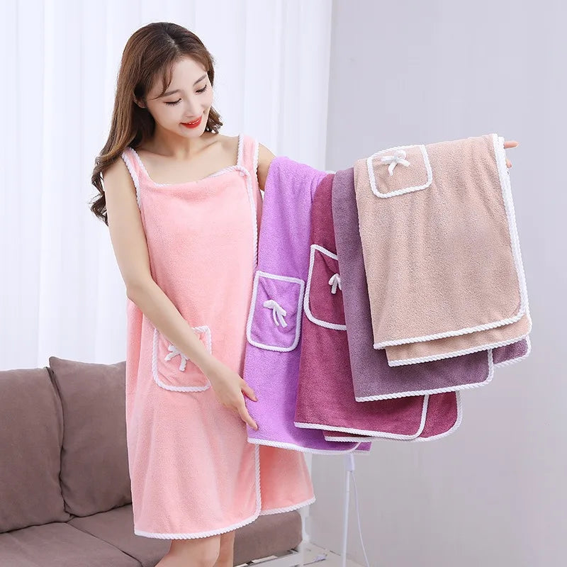 Women’s Wearable Bath Towel - Quick-Dry Spa and Beach Bathrobe Wrap