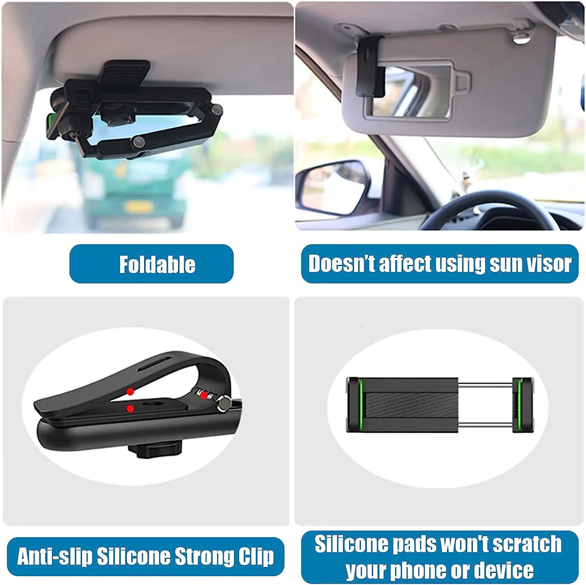 360° Rotating Sun Visor Phone Holder for Car – Multifunctional Mount
