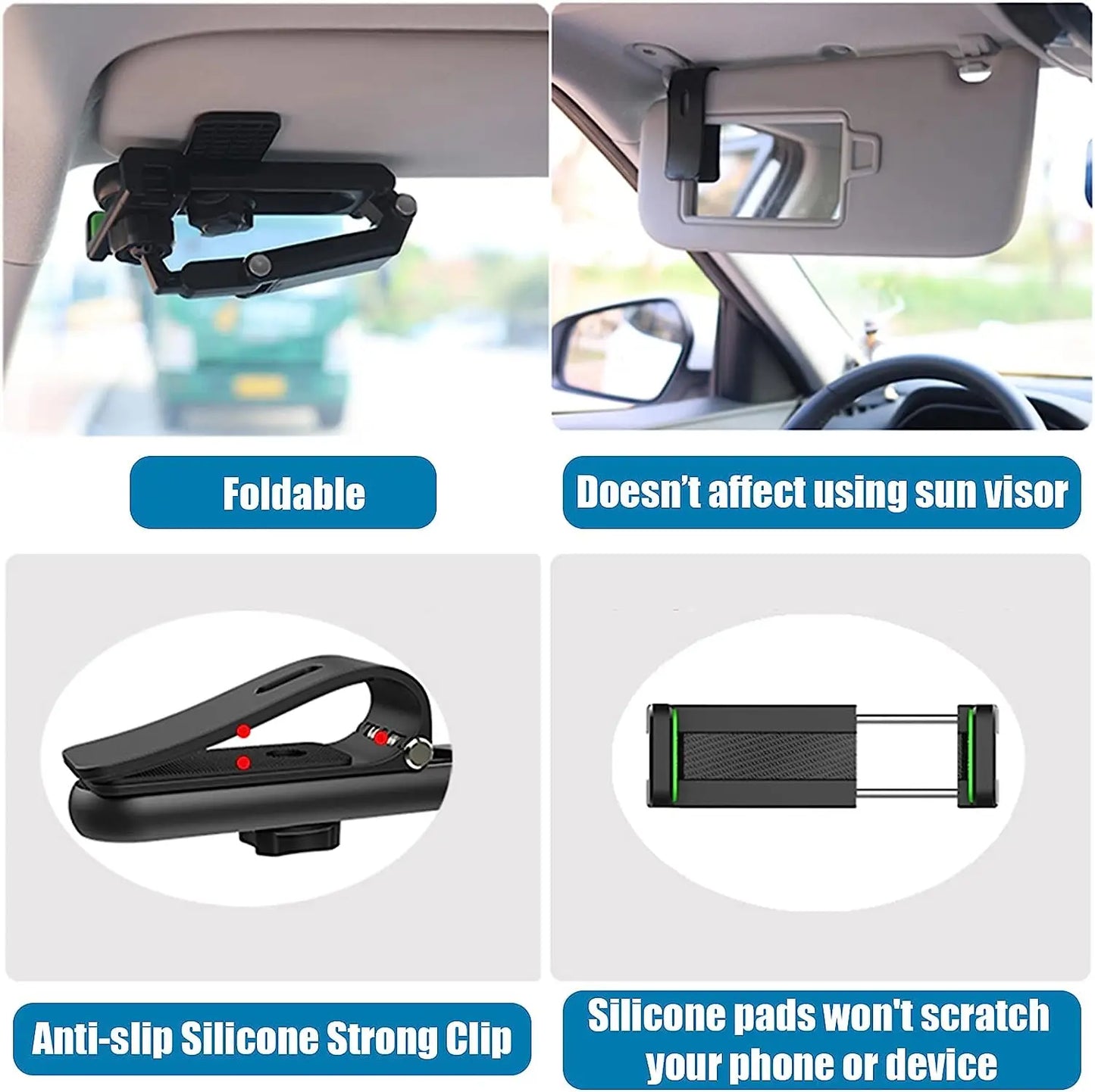 360° Rotating Sun Visor Phone Holder for Car – Multifunctional Mount