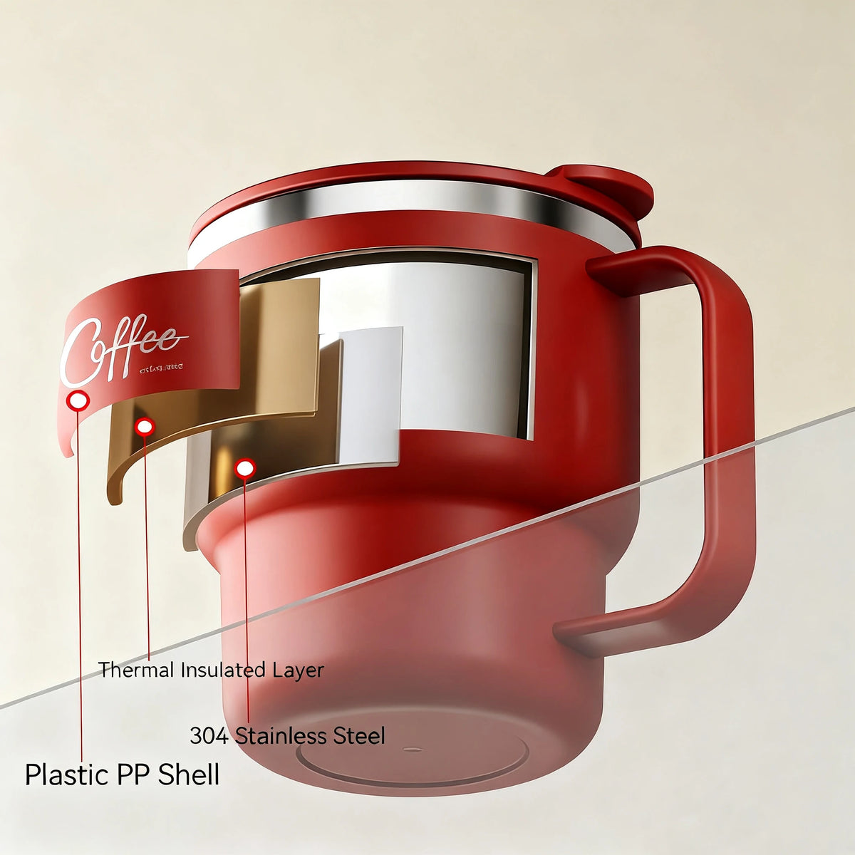 Double-Wall Stainless Steel Coffee Mug with Handle