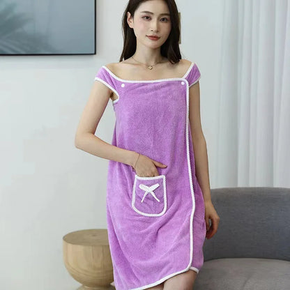 Women’s Wearable Bath Towel - Quick-Dry Spa and Beach Bathrobe Wrap