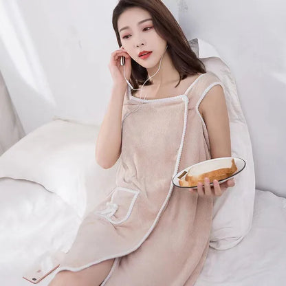 Women’s Wearable Bath Towel - Quick-Dry Spa and Beach Bathrobe Wrap