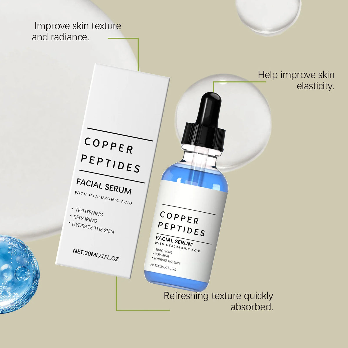 Copper Peptide Face Serum — Hydrating Skin Renewal Essence
