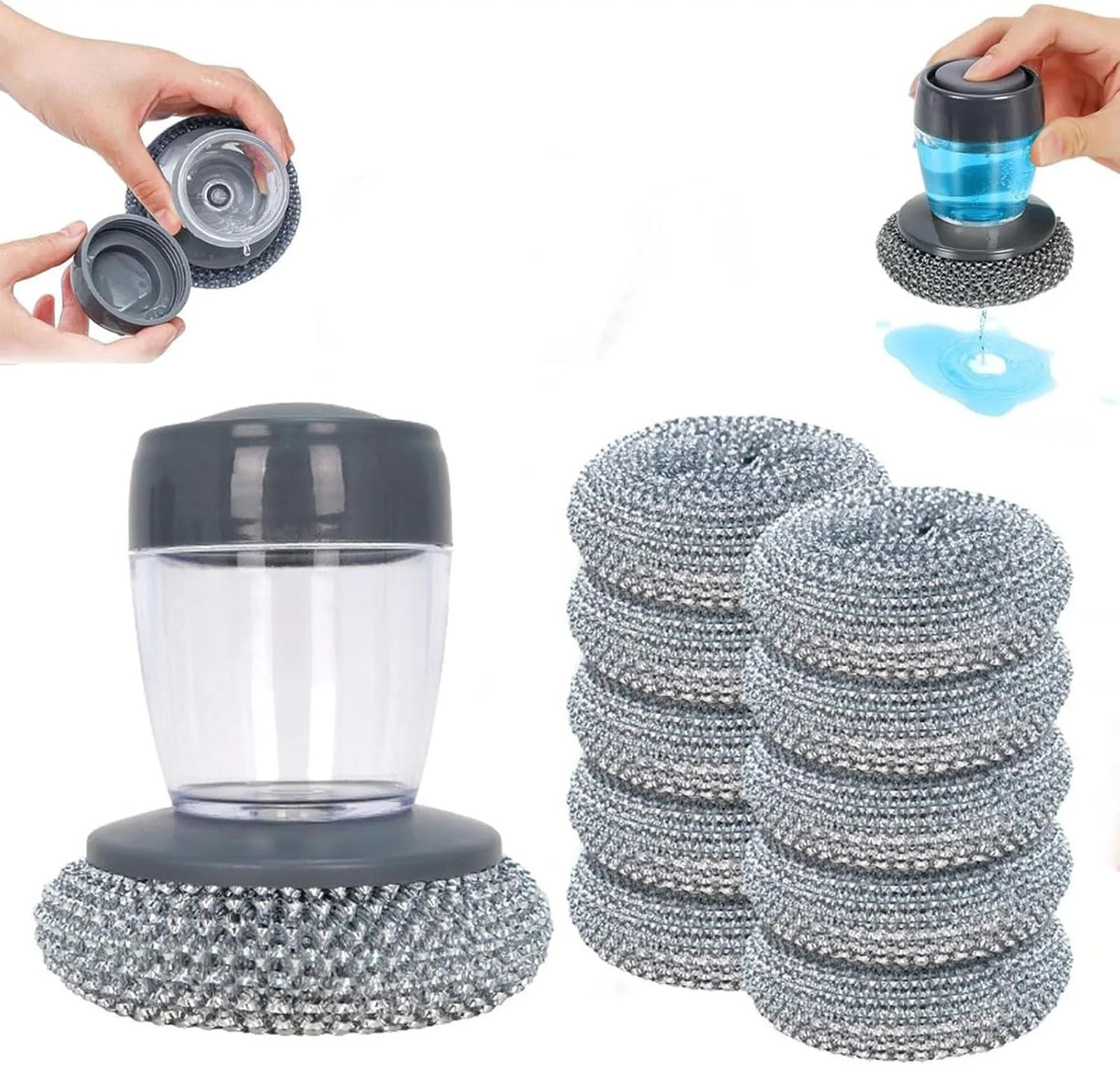 Soap Dispensing Dish Scrub Brush with Comfort Grip Handle