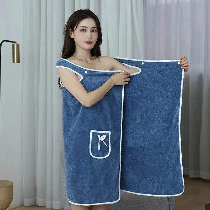 Women’s Wearable Bath Towel - Quick-Dry Spa and Beach Bathrobe Wrap