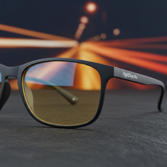 Close-up detail of NightDrive Pro anti-glare lens technology