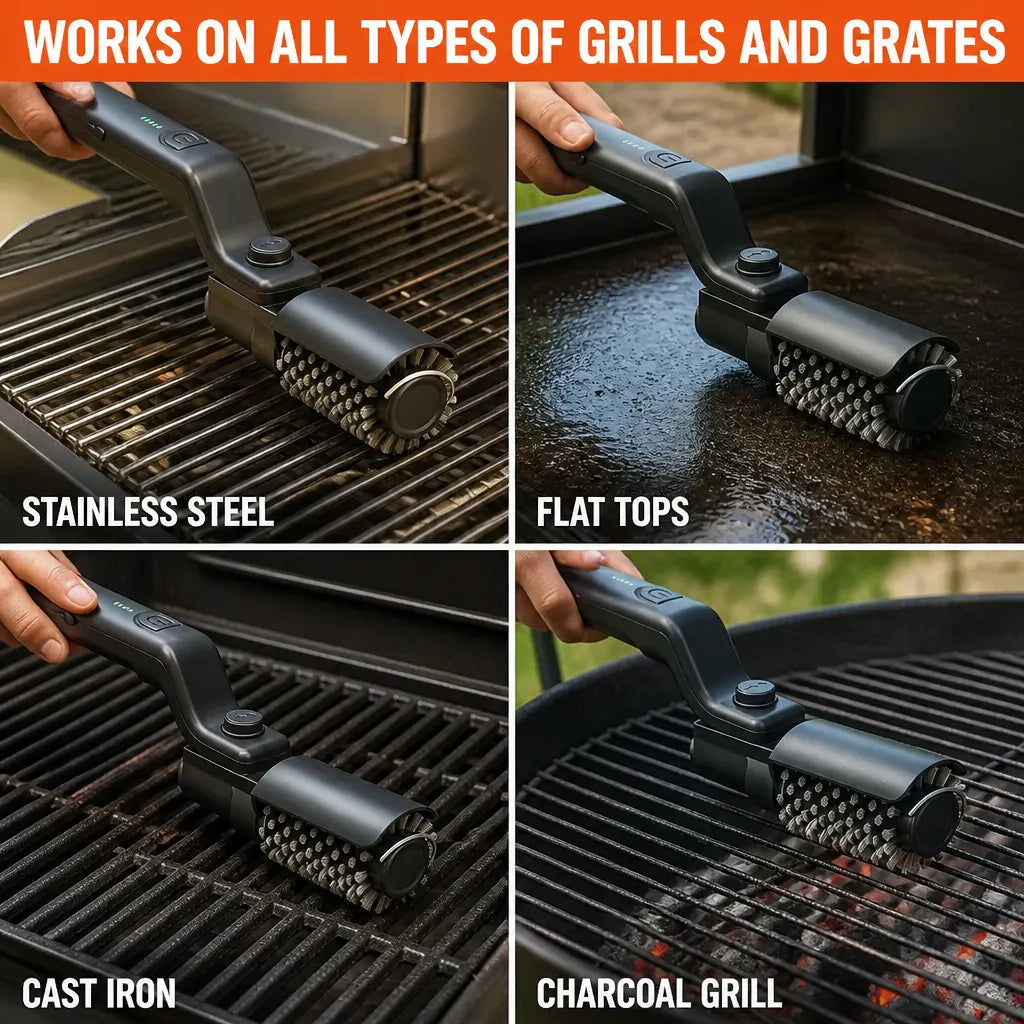 Cordless Electric BBQ Grill Brush – Rechargeable Self-Cleaning Grill Scrubber
